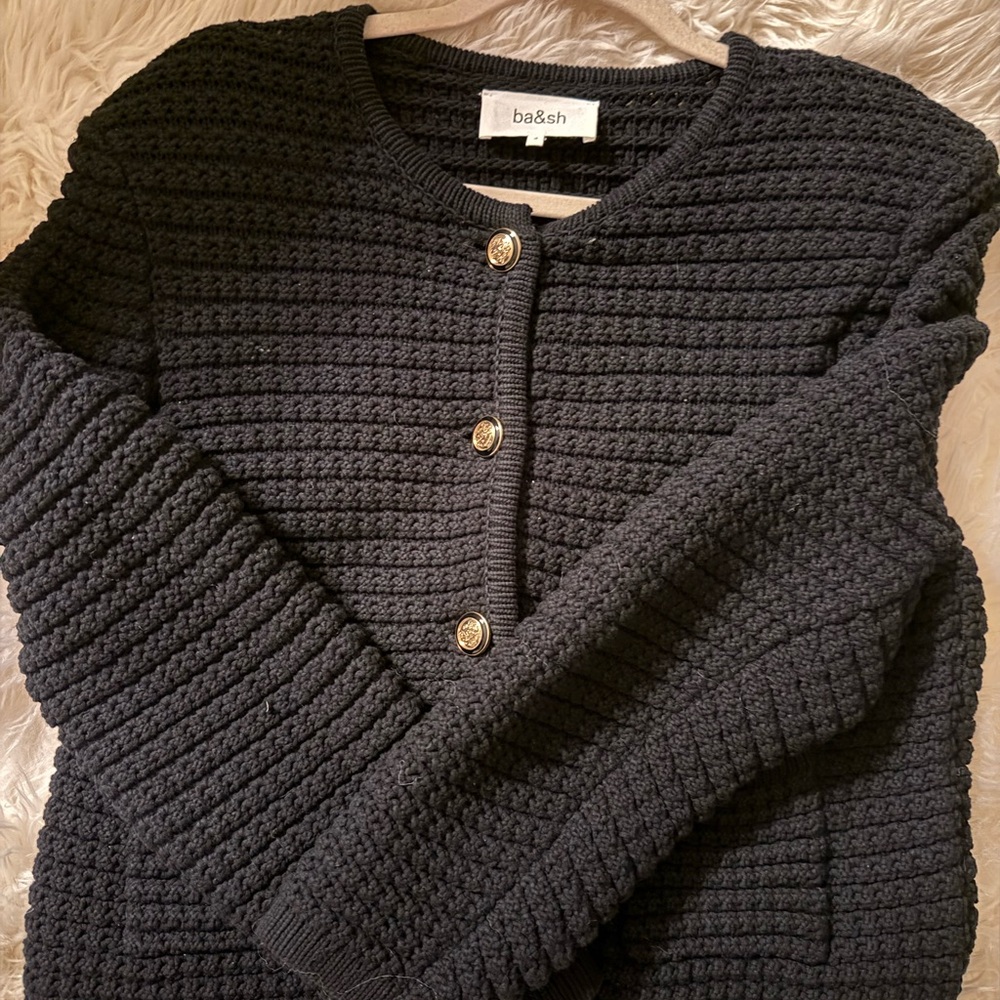 ba&sh Women's Black Textured Knit Cardigan